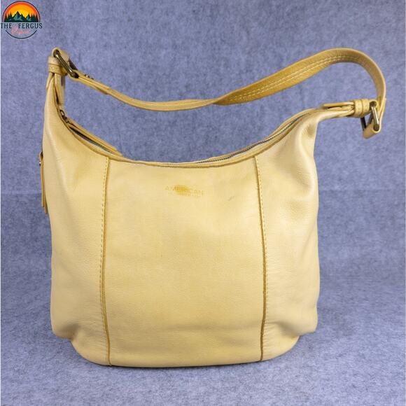 American Leather Co Hobo Bag Yellow Inner Outer Pockets Cottagecore Hippie - Picture 2 of 16